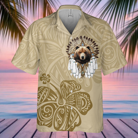 DS250805M01v23 Hibiscus Bear Native American Hawaiian Shirt 3D