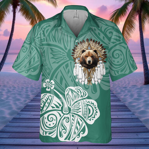 DS250805M01v27 Hibiscus Bear Native American Hawaiian Shirt 3D