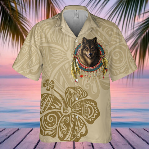 DS250805M01v29 Hibiscus Wolf Native American Hawaiian Shirt 3D
