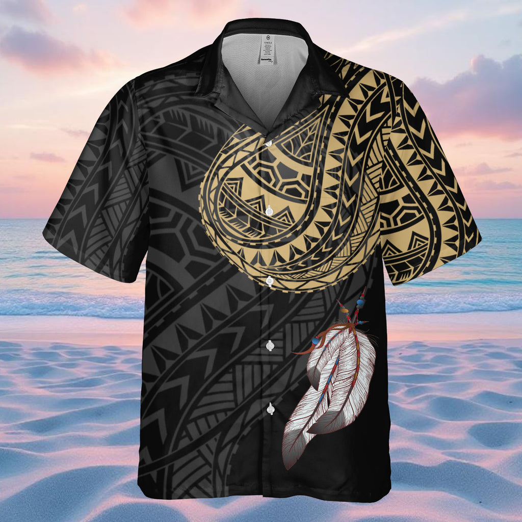 DS250807M01v23 Feather Native American Hawaiian Shirt 3D