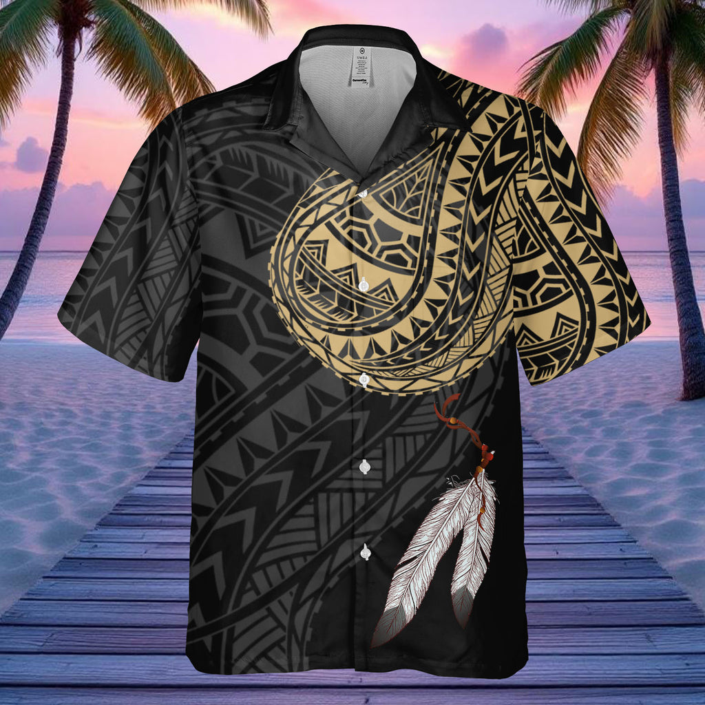 DS250807M01v30 Feather Native American Hawaiian Shirt 3D