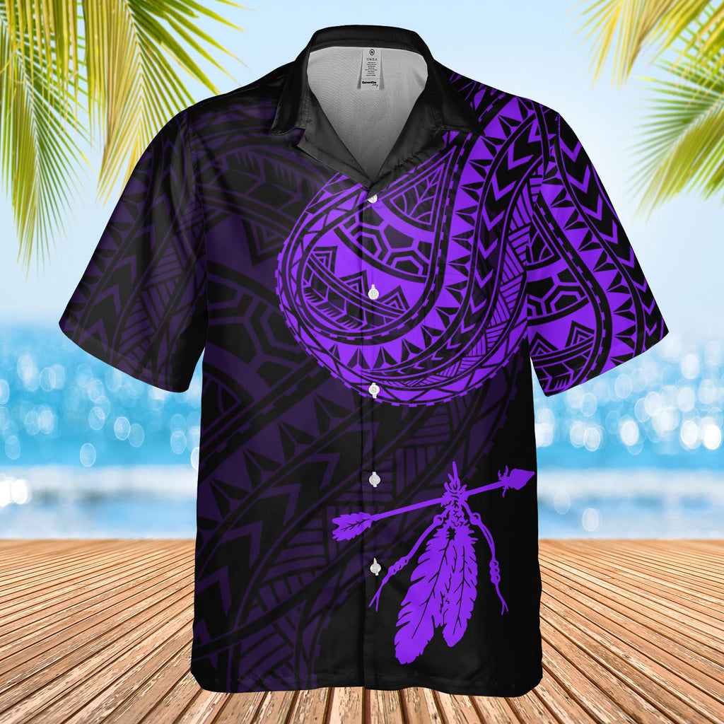 DS250807M01v34 Feather Native American Hawaiian Shirt 3D