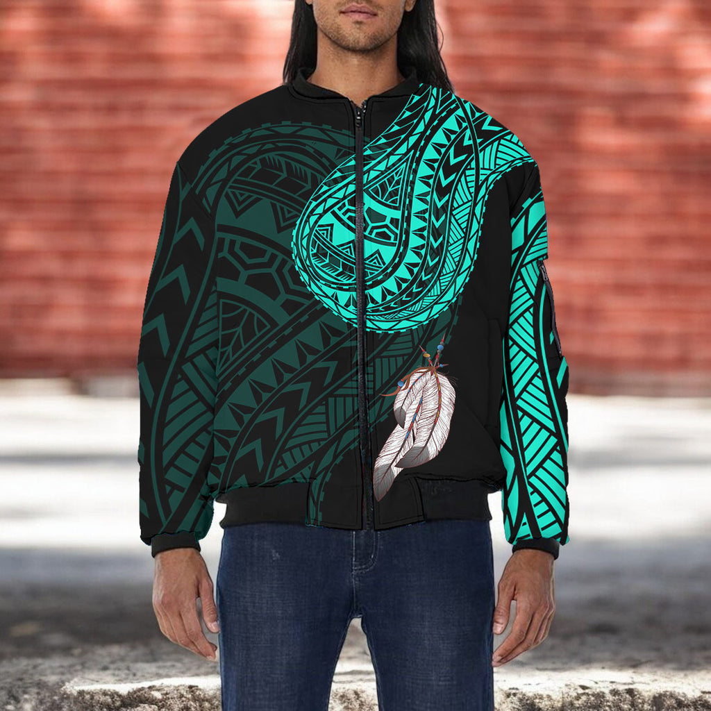 DS250807M01v3 Feather Native American Bomber Jacket With Sleeve Pocket