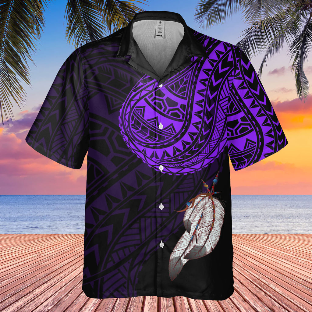 DS250807M01v40 Feather Native American Hawaiian Shirt 3D