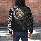 DS250807M01v5 Bear Native American Bomber Jacket With Sleeve Pocket
