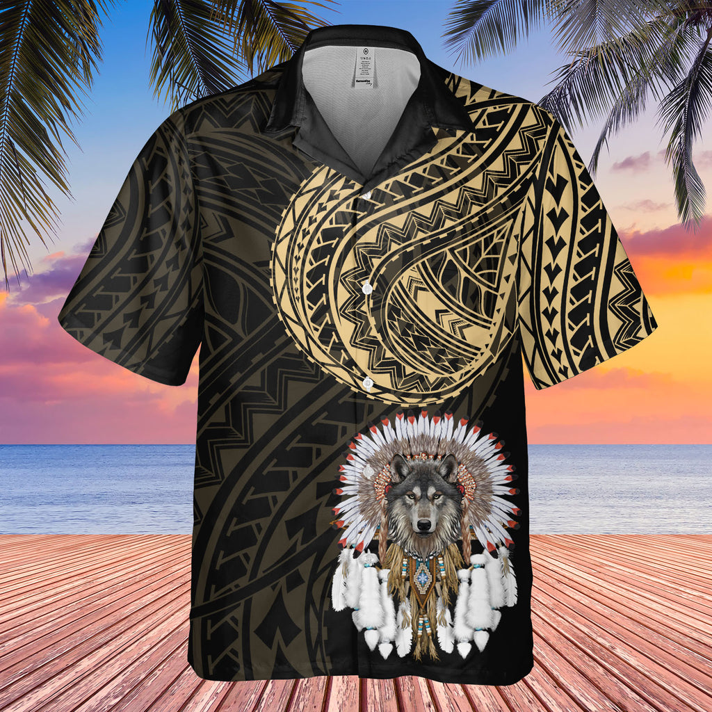 DS250811M01v16 Wolf Native American Hawaiian Shirt 3D