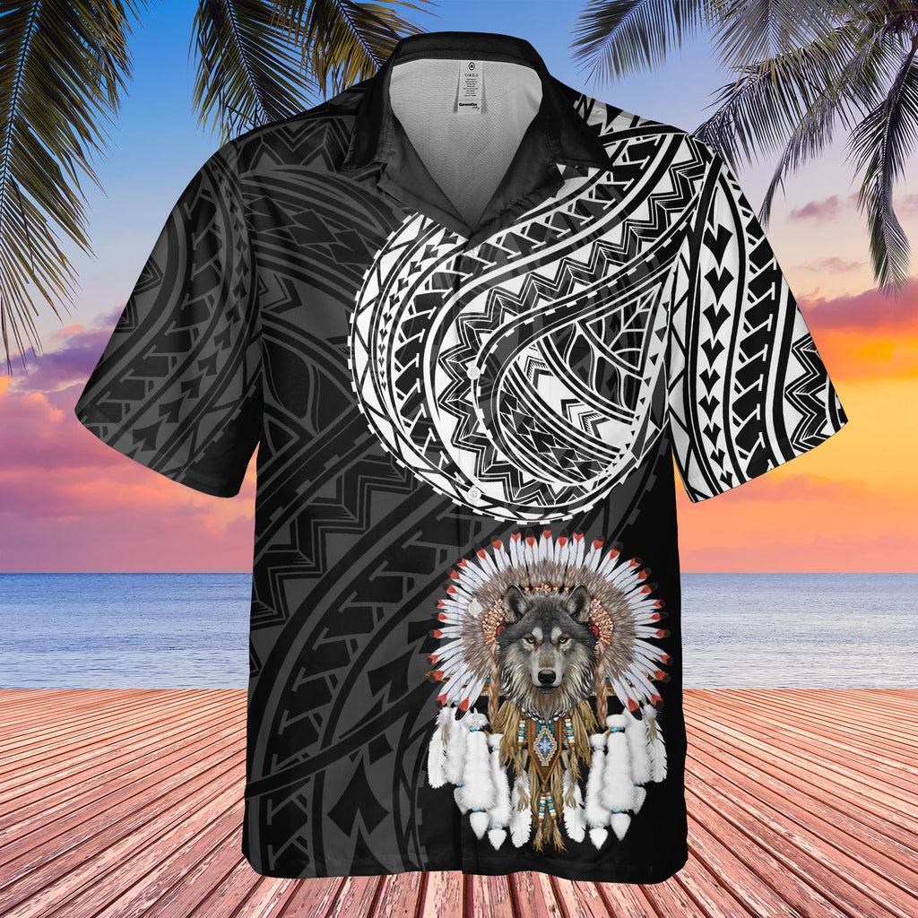 DS250811M01v21 Wolf Native American Hawaiian Shirt 3D