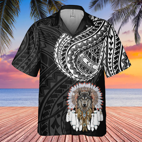 DS250811M01v21 Wolf Native American Hawaiian Shirt 3D
