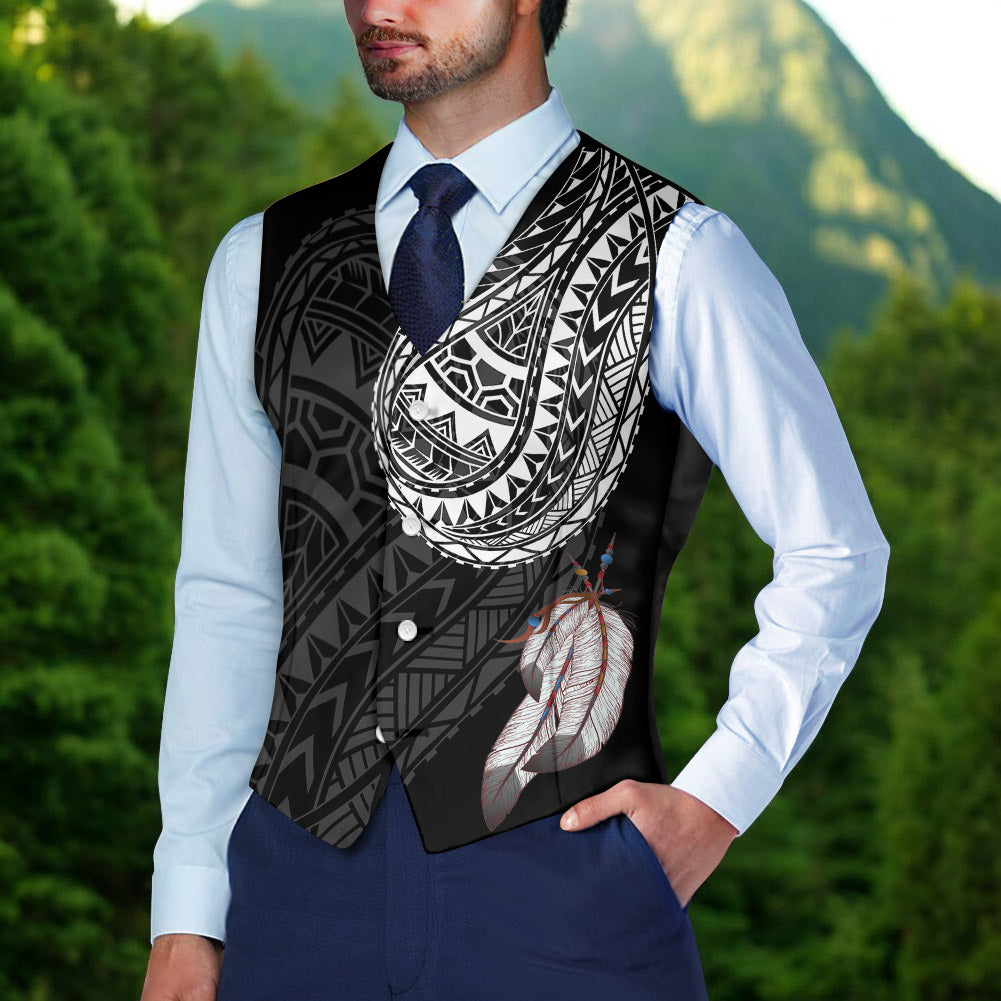 DS250811M01v25 Native American Suit Vest Jacket Print One Side Front