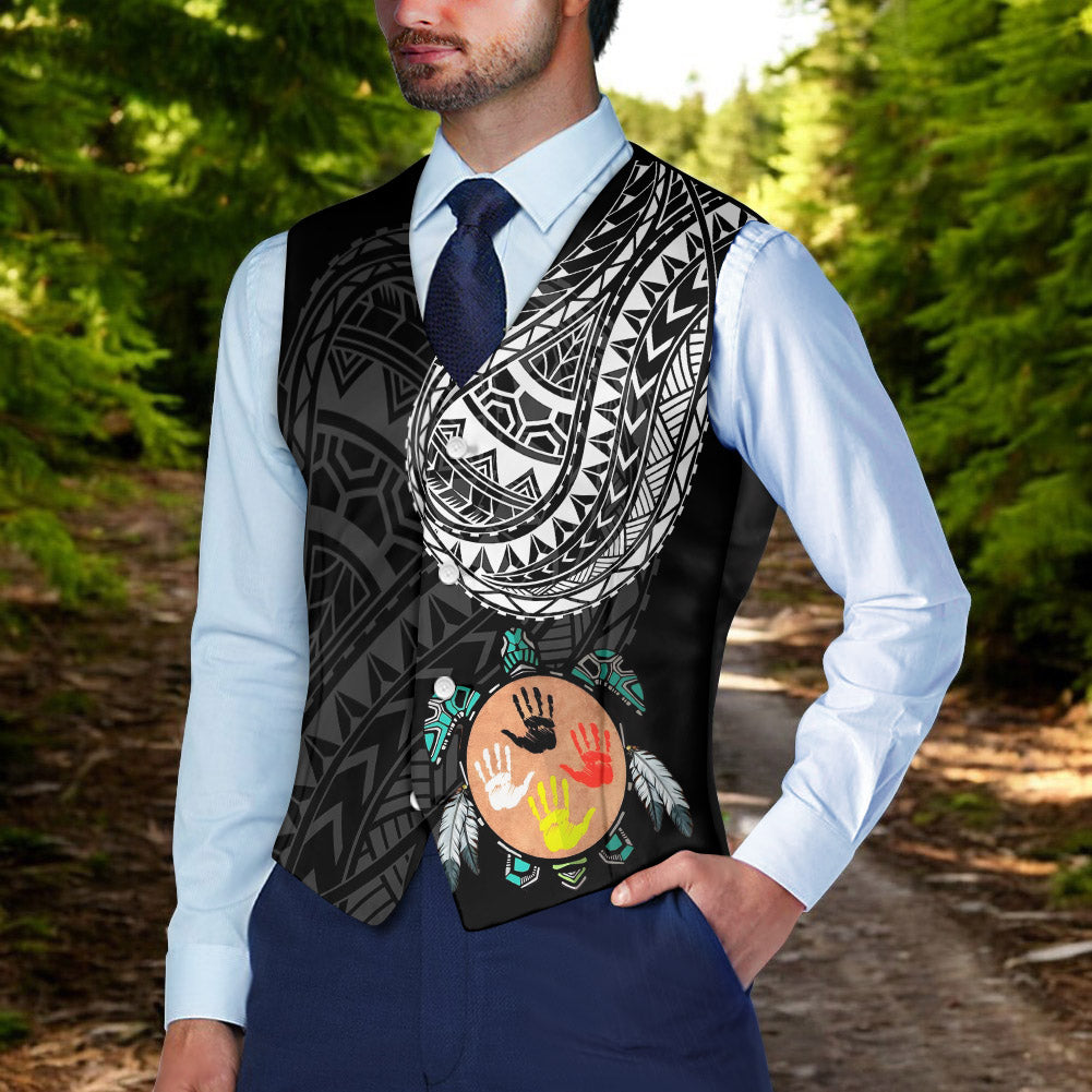 DS250811M01v27 Native American Suit Vest Jacket Print One Side Front