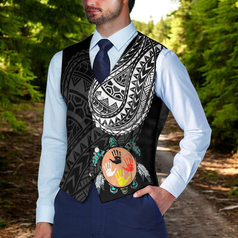 DS250811M01v27 Native American Suit Vest Jacket Print One Side Front