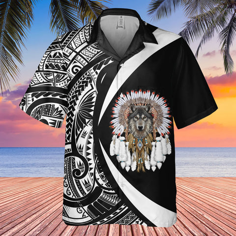 DS250812M01v10 Wolf Native American Hawaiian Shirt 3D
