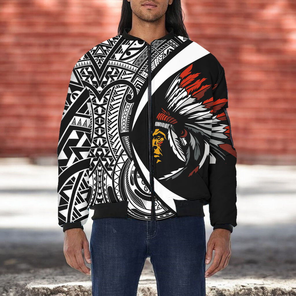 DS250812M01v14 Chief Native American Bomber Jacket With Sleeve Pocket