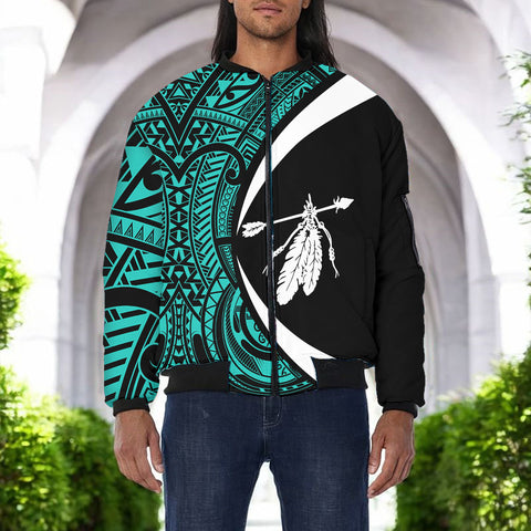 DS250812M02v7 Feather Native American Bomber Jacket With Sleeve Pocket