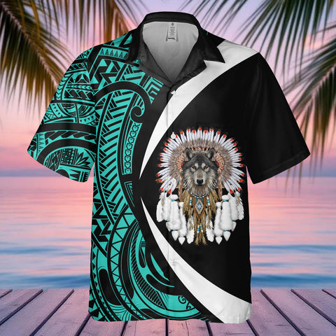 DS250812M02v8 Wolf Native American Hawaiian Shirt 3D