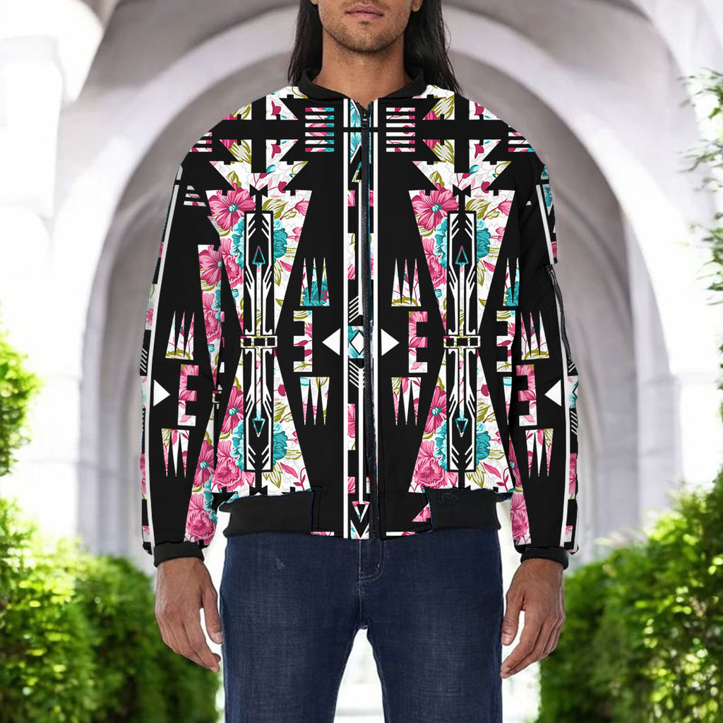 DS250911 Flower Arrow Native American Bomber Jacket With Sleeve Pocket