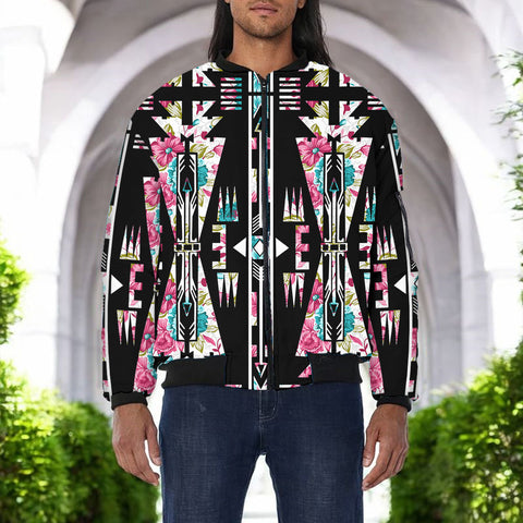 DS250911 Flower Arrow Native American Bomber Jacket With Sleeve Pocket