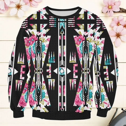 DS250911 Flower Arrow Native American Unisex Drop-shoulder Knitted Fleece Sweater