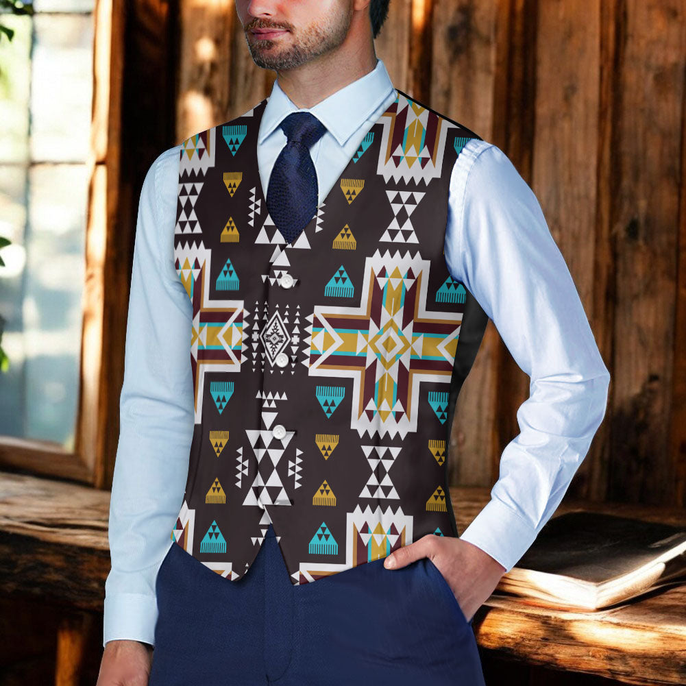 DS250918M07 Native American Suit Vest Jacket Print One Side Front