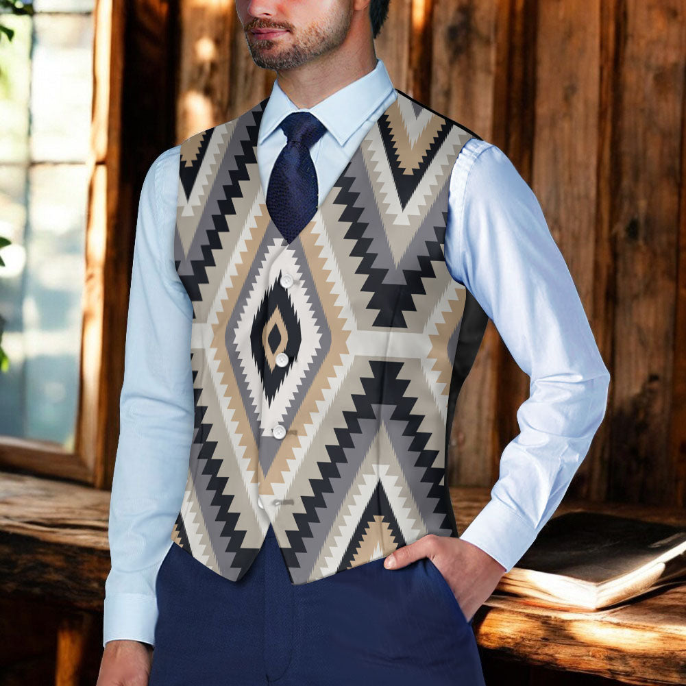 DS250918M08 Native American Suit Vest Jacket Print One Side Front