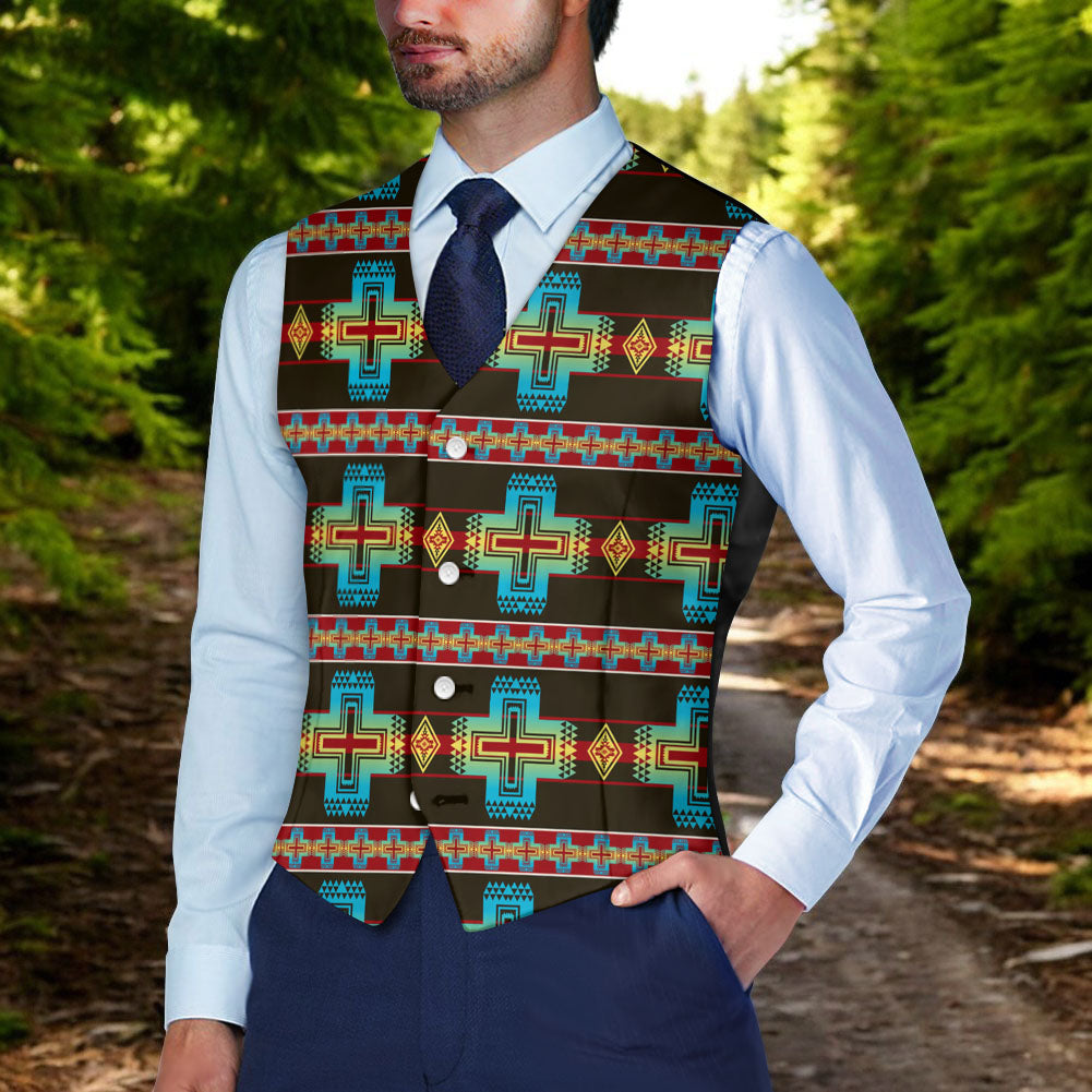 DS250918M09 Native American Suit Vest Jacket Print One Side Front