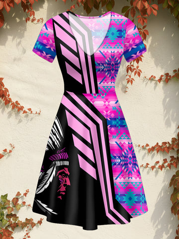 DS250925M07 Chief Native American V-neck Neck Dress