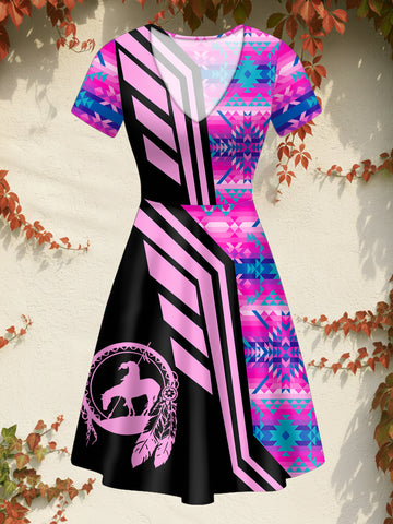 DS250925M07v2 Trail of Tears Native American V-neck Neck Dress