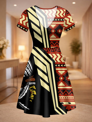 DS250925M08 Chief Native American V-neck Neck Dress