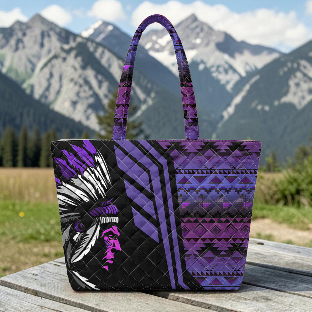 DS250925M09 Chief Native American Quilted Shoulder Tote Bag