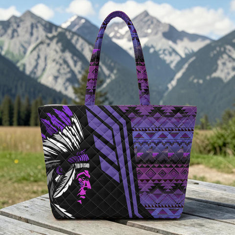 DS250925M09 Chief Native American Quilted Shoulder Tote Bag