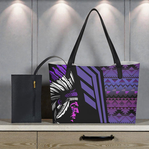 DS250925M09 Chief Native American Shopping Tote Bag With Black Mini Purse