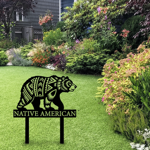 DS251020M02 Bear Native American Metal Garden Stake Metal Sign