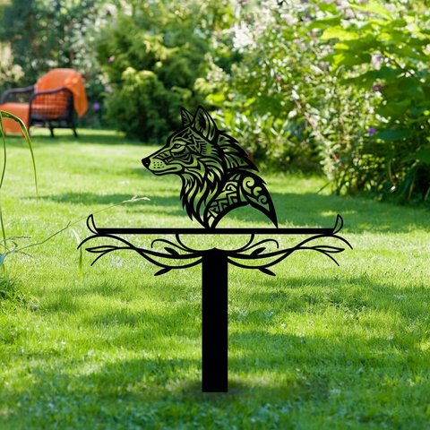 DS251020M04 Wolf Native American Metal Garden Stake Metal Sign
