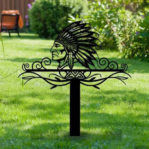 DS251020M05 Chief Native American Metal Garden Stake Metal Sign