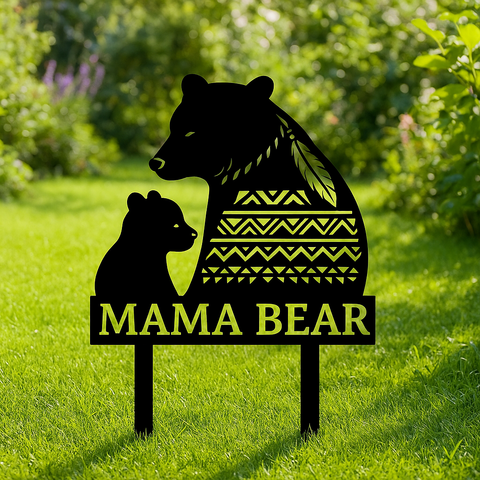 DS251020M06 Mama Bear Native American Metal Garden Stake Metal Sign