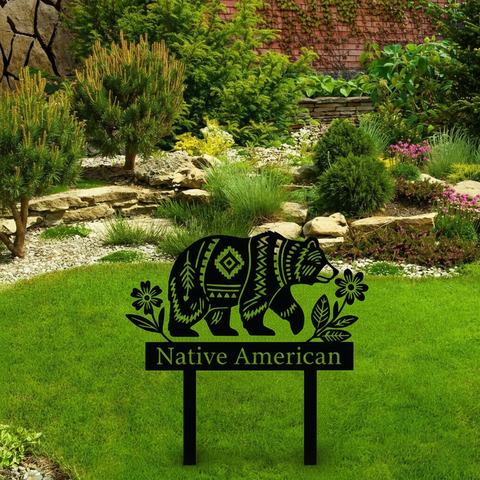 DS251020M08 Bear Native American Metal Garden Stake Metal Sign