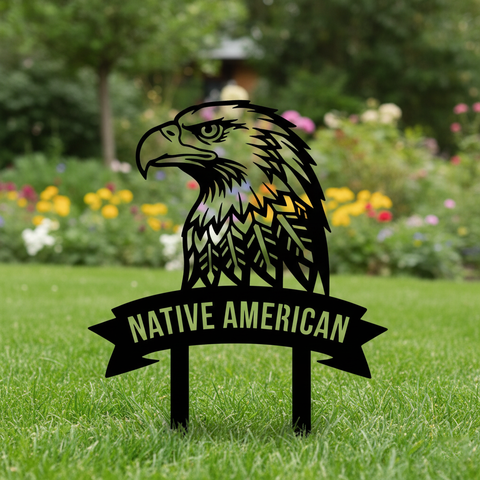 DS251020M10 Eagle Native American Metal Garden Stake Metal Sign