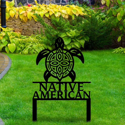 DS251020M13 Turle Native American Metal Garden Stake Metal Sign