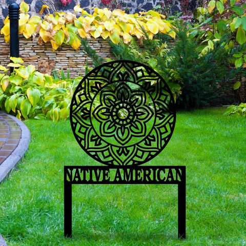 DS251020M14 Mandala Native American Metal Garden Stake Metal Sign
