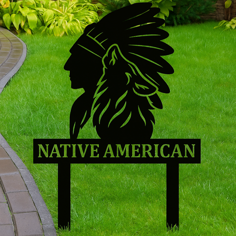 DS251020M18 Chief Wolf Native American Metal Garden Stake Metal Sign 2