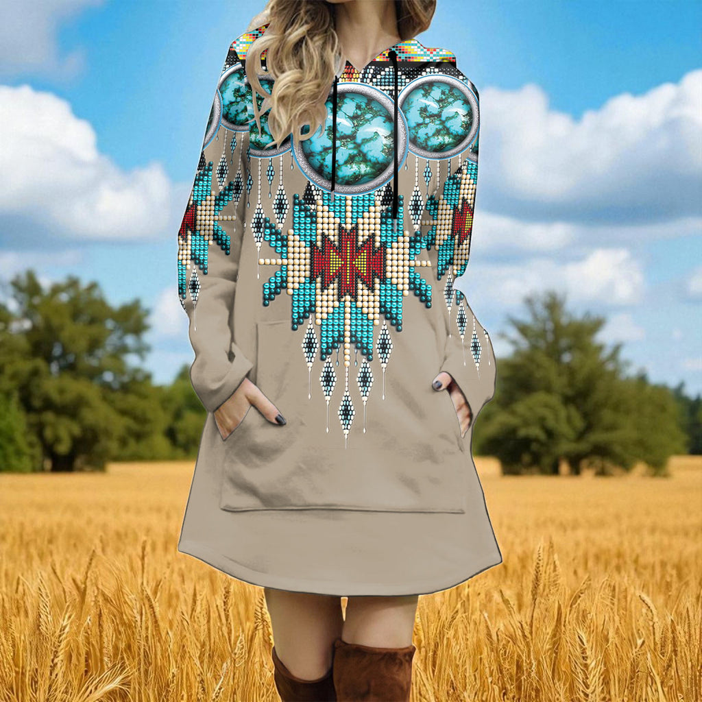 DS251202M30 Native American Women Longline Hoodie Dress