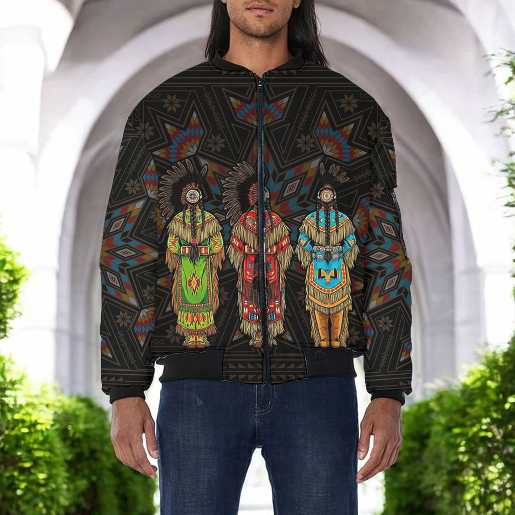 DS251203-03 Chief Native American Bomber Jacket With Sleeve Pocket