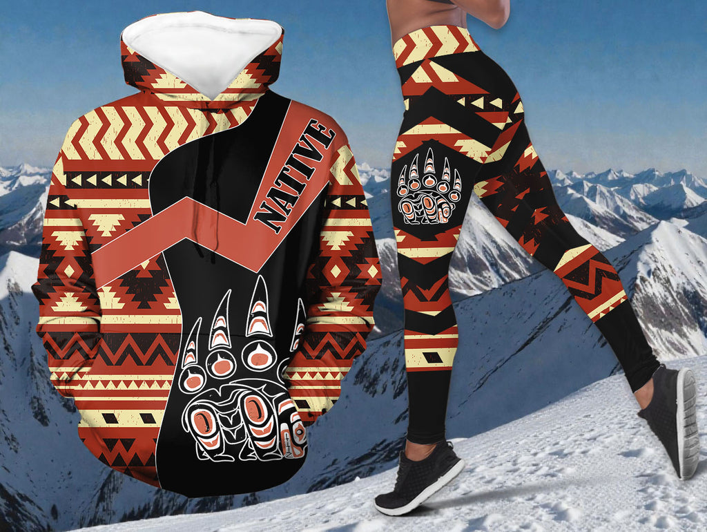DS251218M012 Bear Native American Hoodie Leggings Set