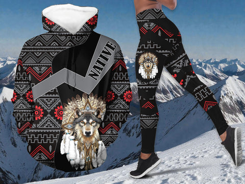 DS251218M02 Wolf Native American Hoodie Leggings Set