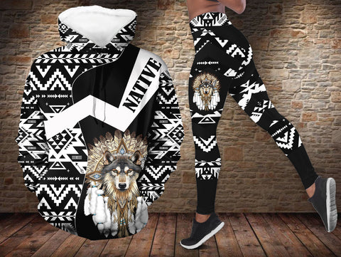 DS251218M03 Wolf Native American Hoodie Leggings Set