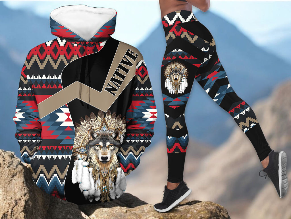DS251218M07 Wolf Native American Hoodie Leggings Set