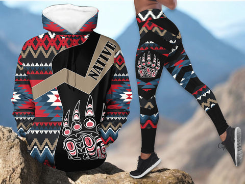 DS251218M08 Bear Native American Hoodie Leggings Set