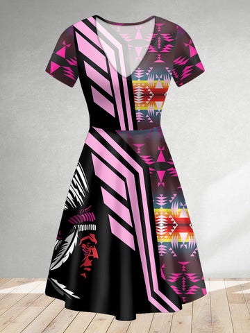 DS260206M01 Chief Native American V-neck Neck Dress