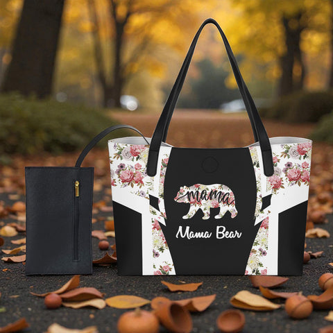 DS260206M02 Mama Bear Native American Shopping Tote Bag With Black Mini Purse