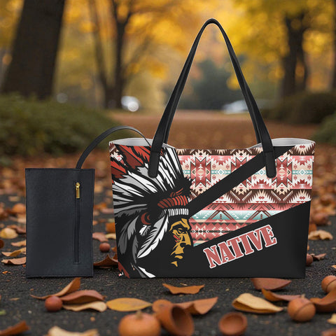 DS260223M02 Chief Native American Shopping Tote Bag With Black Mini Purse